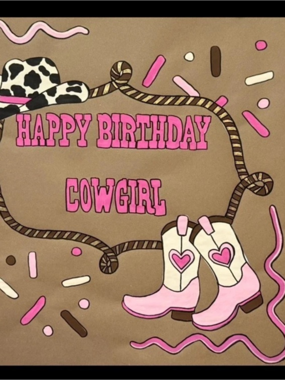 Pink & Brown Cowgirl Birthday hand painted banner 32”x32”